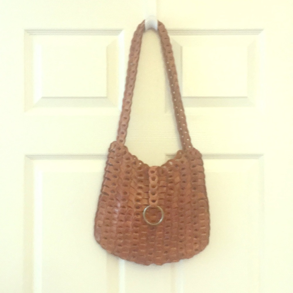 100% Leather Brown Woven Bag